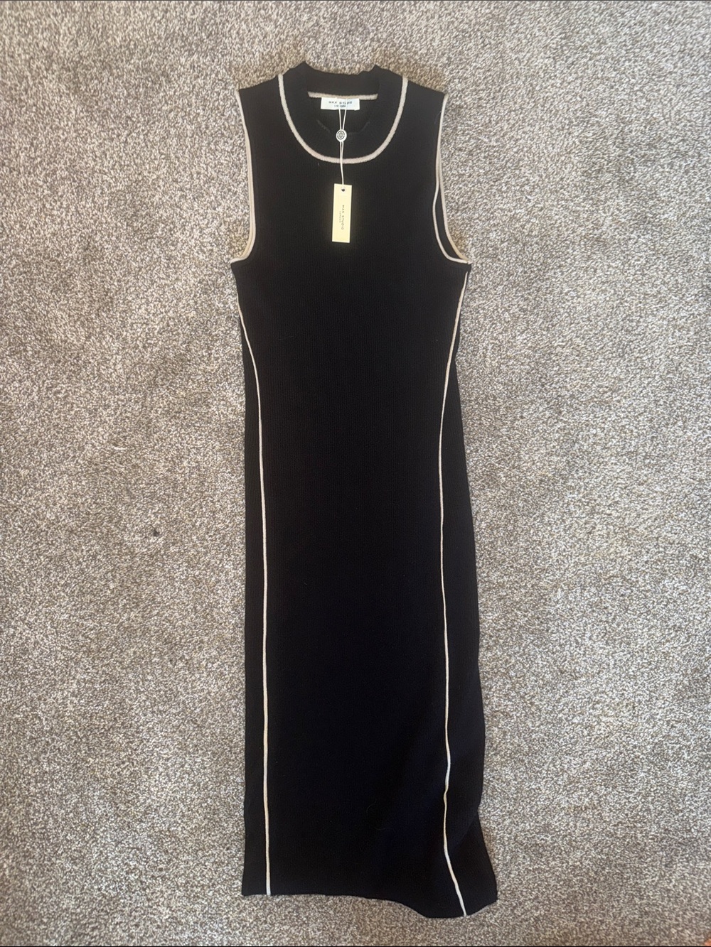 Max Studio Black Sleeveless Maxi Dress with Cream Piping